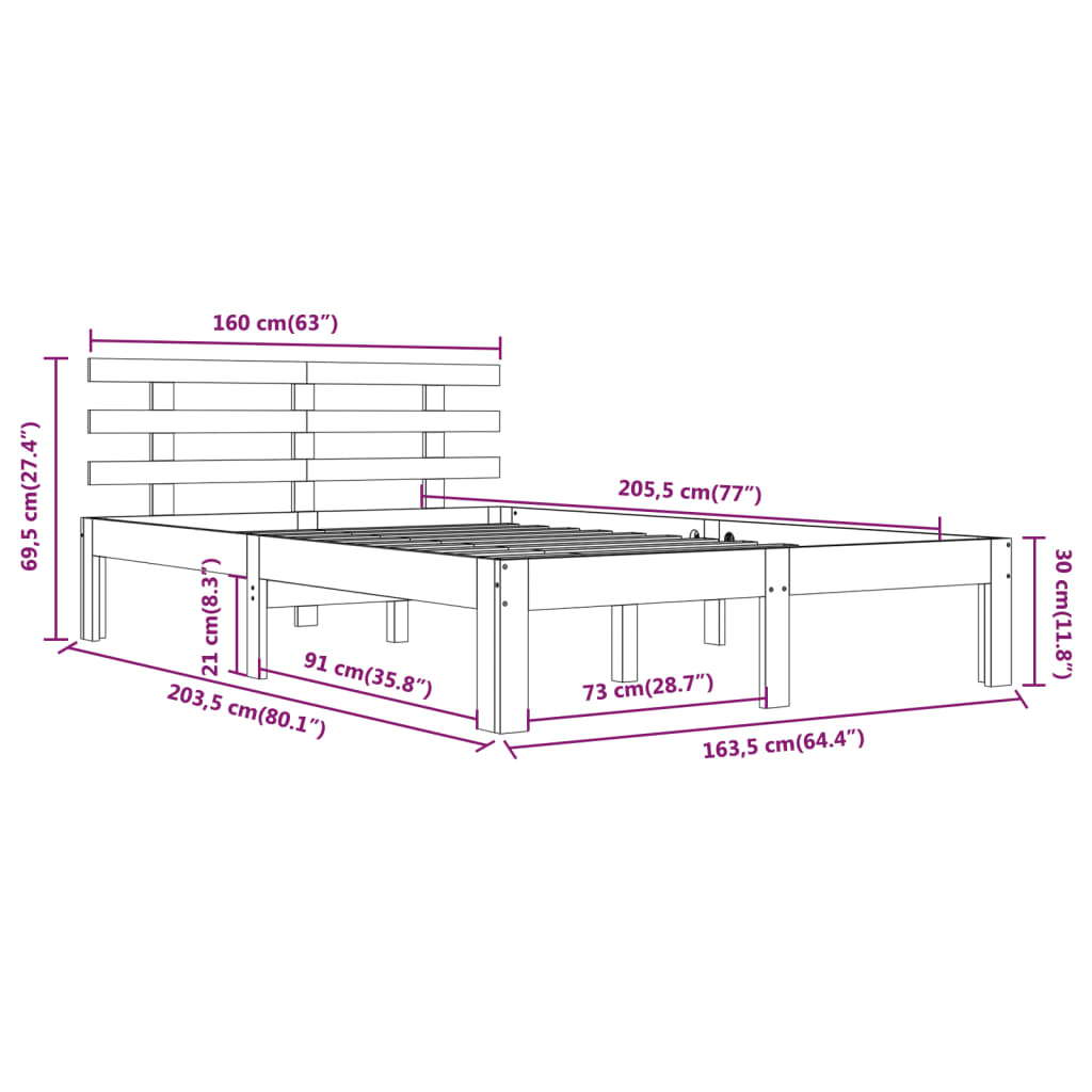 vidaXL Cadre de lit sans matelas bois massif 160x200 cm