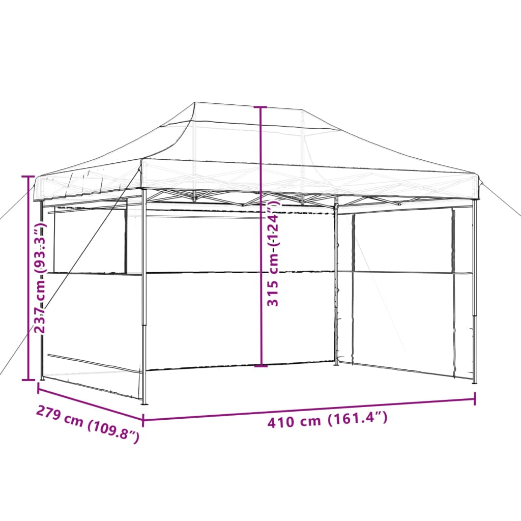 vidaXL Tente de réception pliable escamotable avec 3 parois latérales