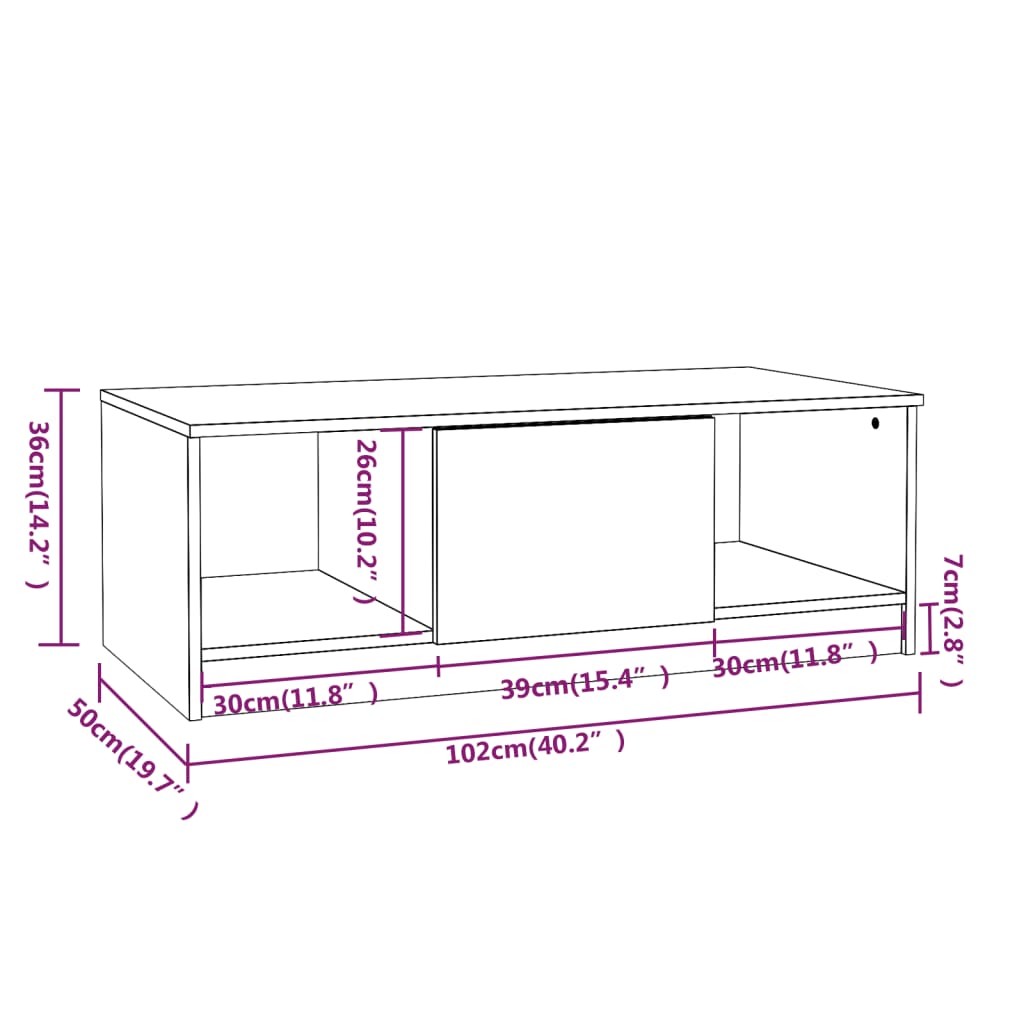 vidaXL Table basse blanc brillant 102x50x36 cm bois d'ingénierie