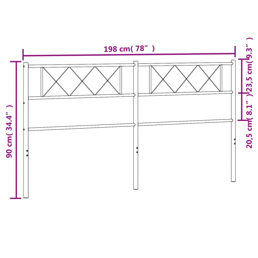 vidaXL Tête de lit métal noir 193 cm