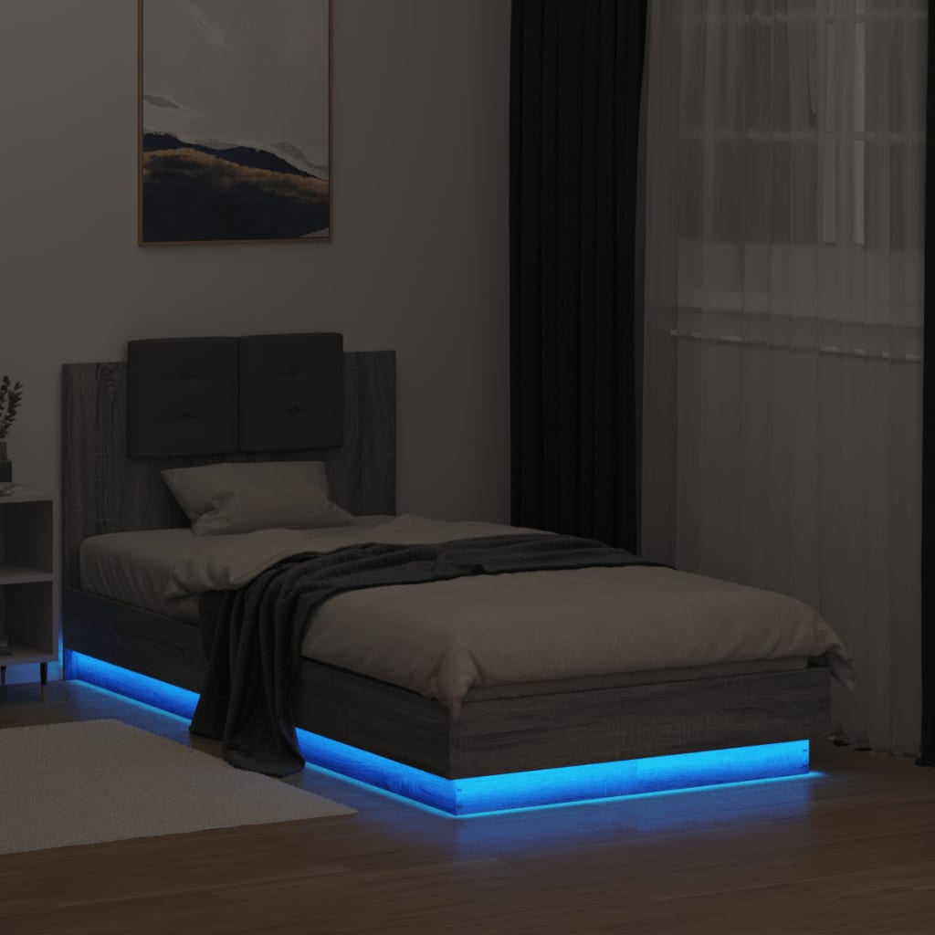 vidaXL Cadre de lit tête de lit et lumières LED sonoma gris 90x190 cm