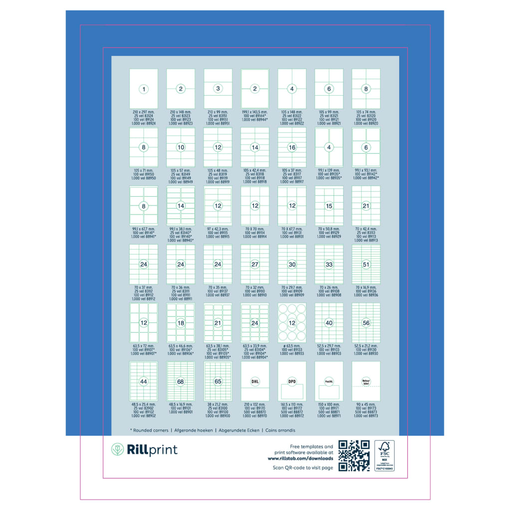 rillprint Étiquettes autocollantes 105x42,4 mm 1000 feuilles Blanc