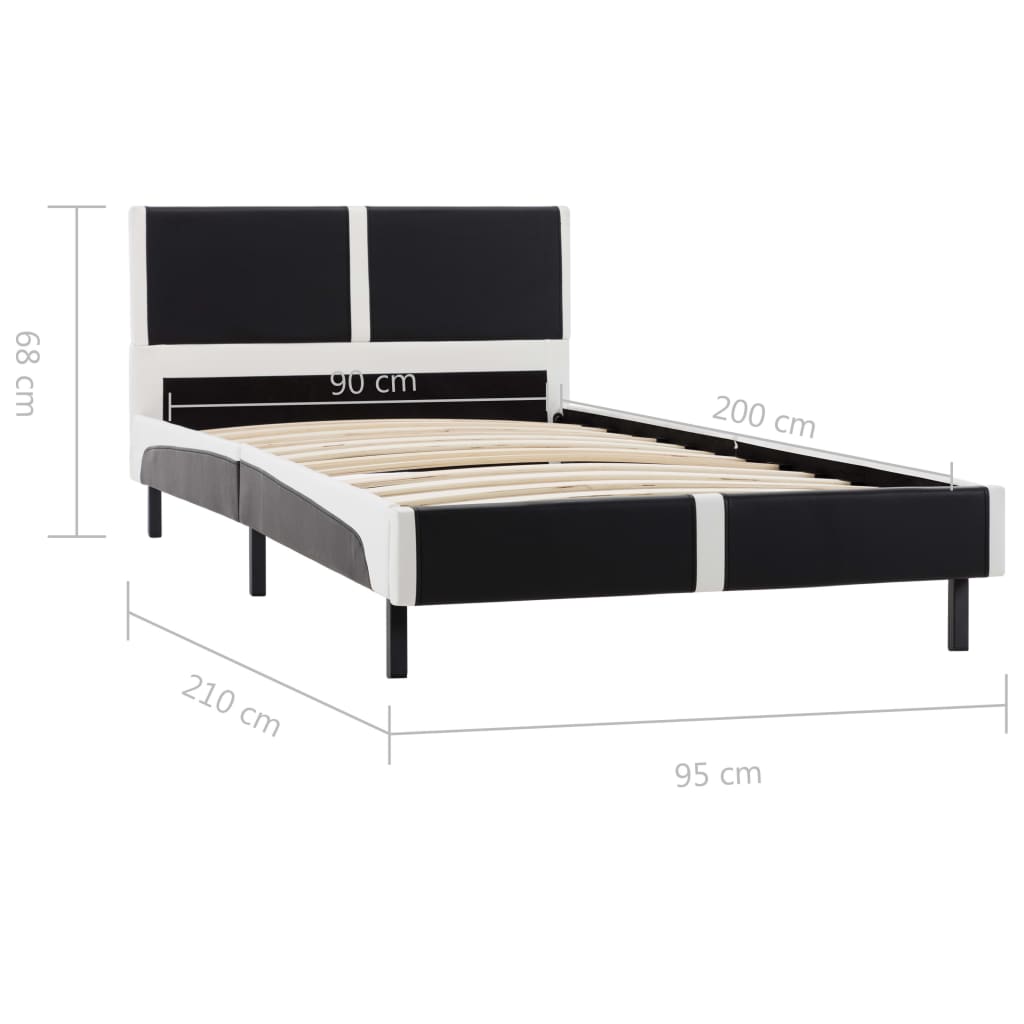 vidaXL Cadre de lit Noir et blanc Similicuir 90 x 200 cm