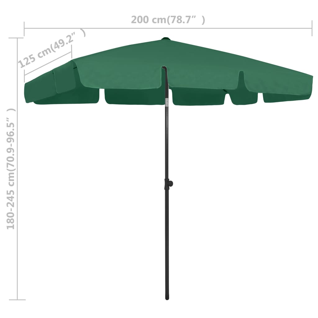 vidaXL Parasol de plage vert 200x125 cm