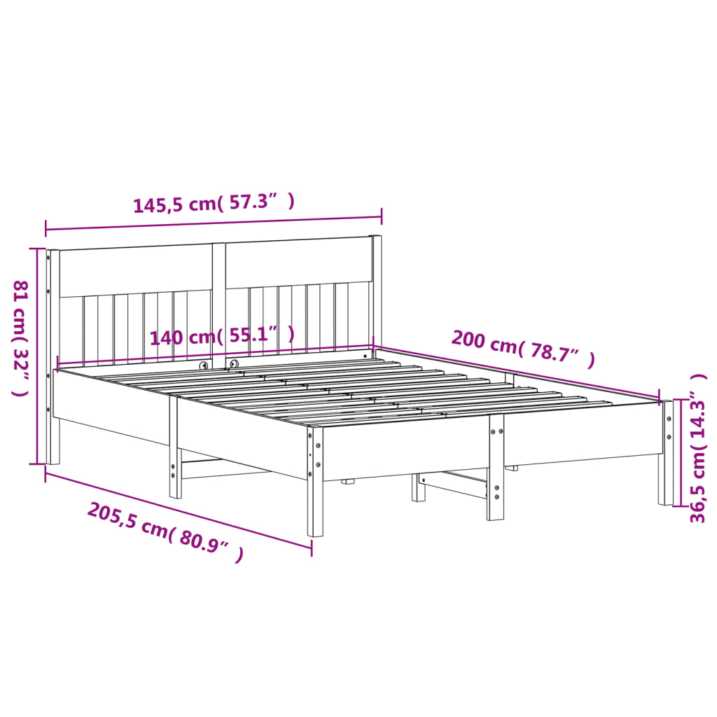 vidaXL Cadre de lit sans matelas cire marron 140x200cm bois pin massif