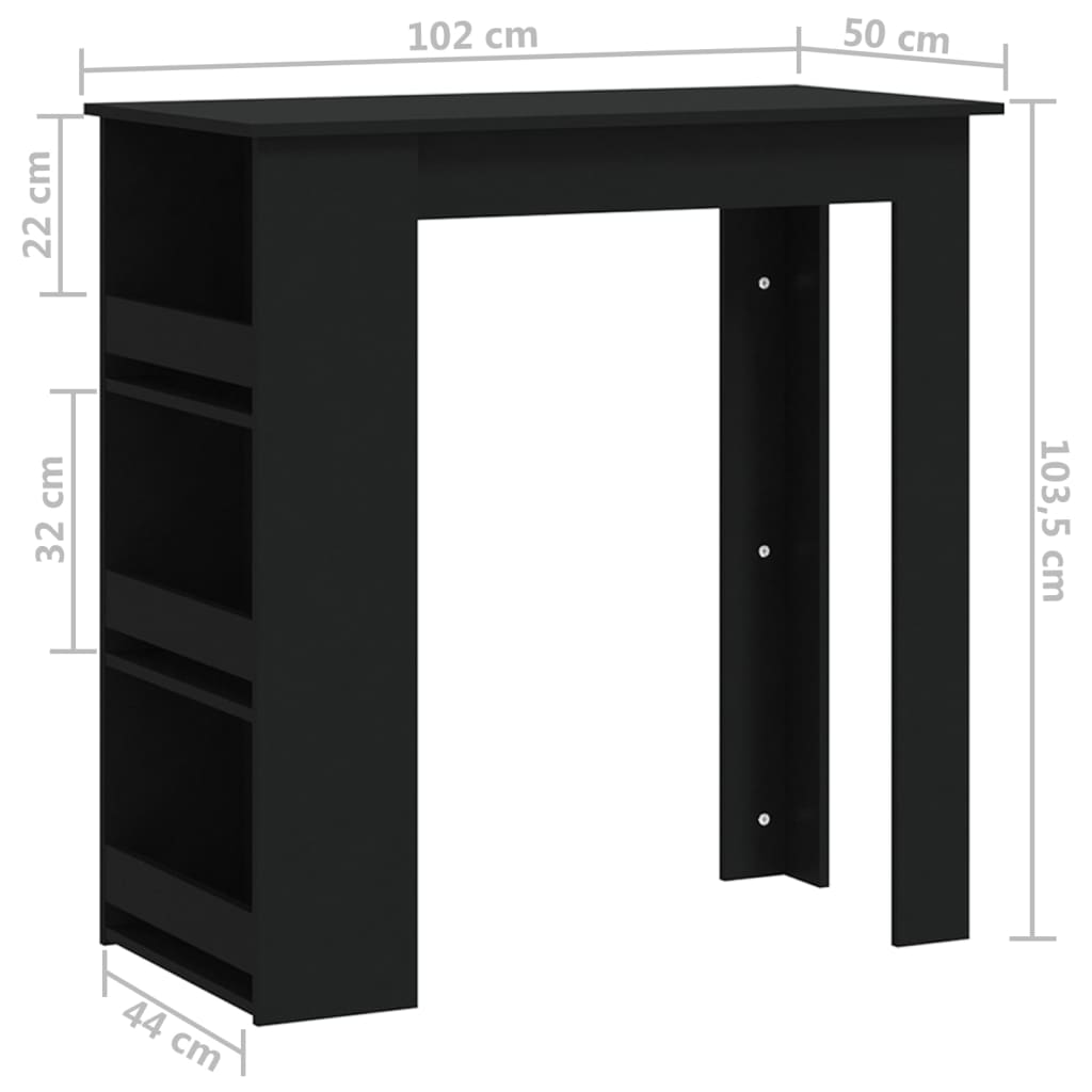 vidaXL Table de bar et rangement Noir 102x50x103,5cm Bois d'ingénierie