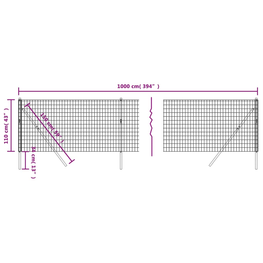 vidaXL Clôture en treillis métallique anthracite 1,1x10 m