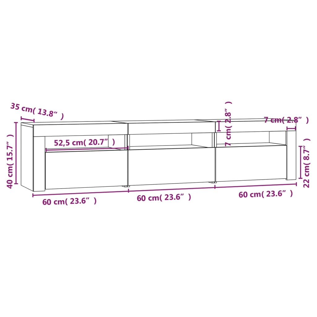 vidaXL Meuble TV avec lumières LED Sonoma gris 180x35x40 cm