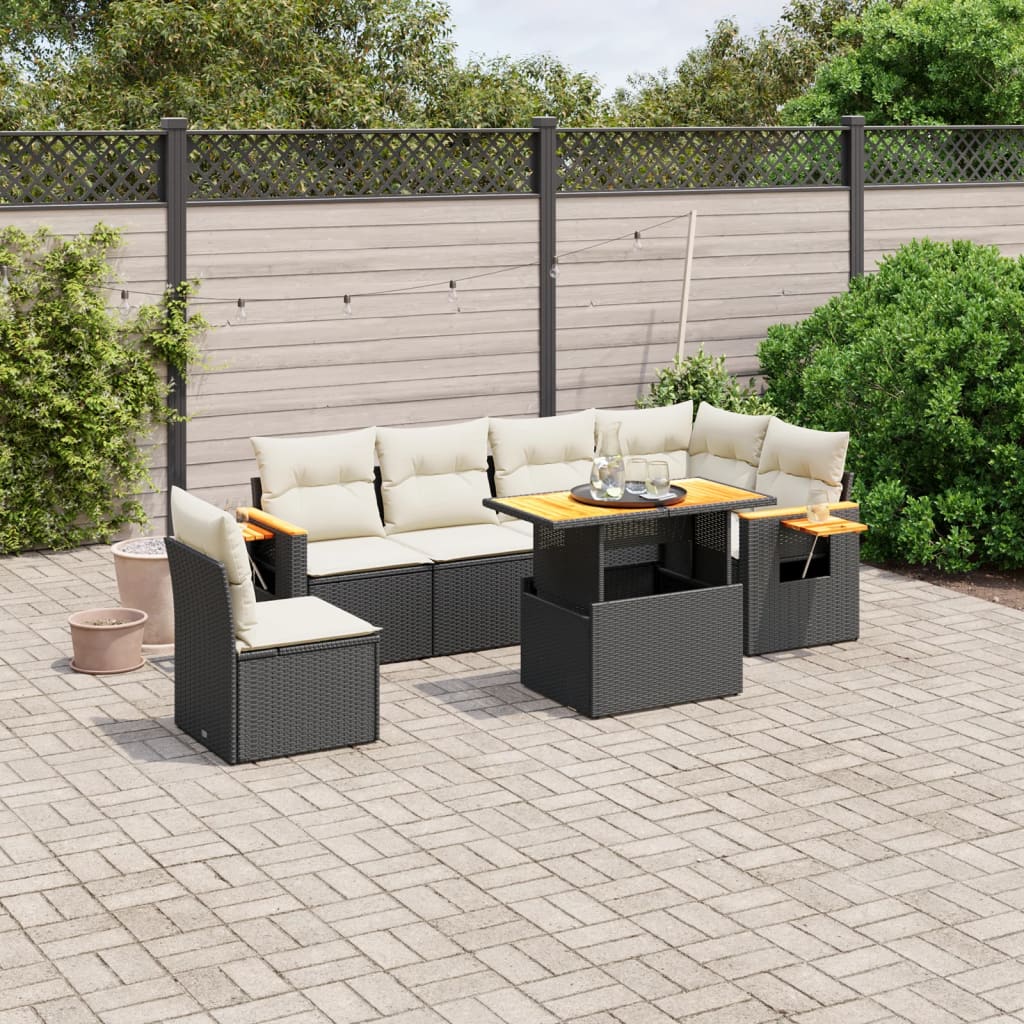 vidaXL Salon de jardin 7 pcs avec coussins noir résine tressée