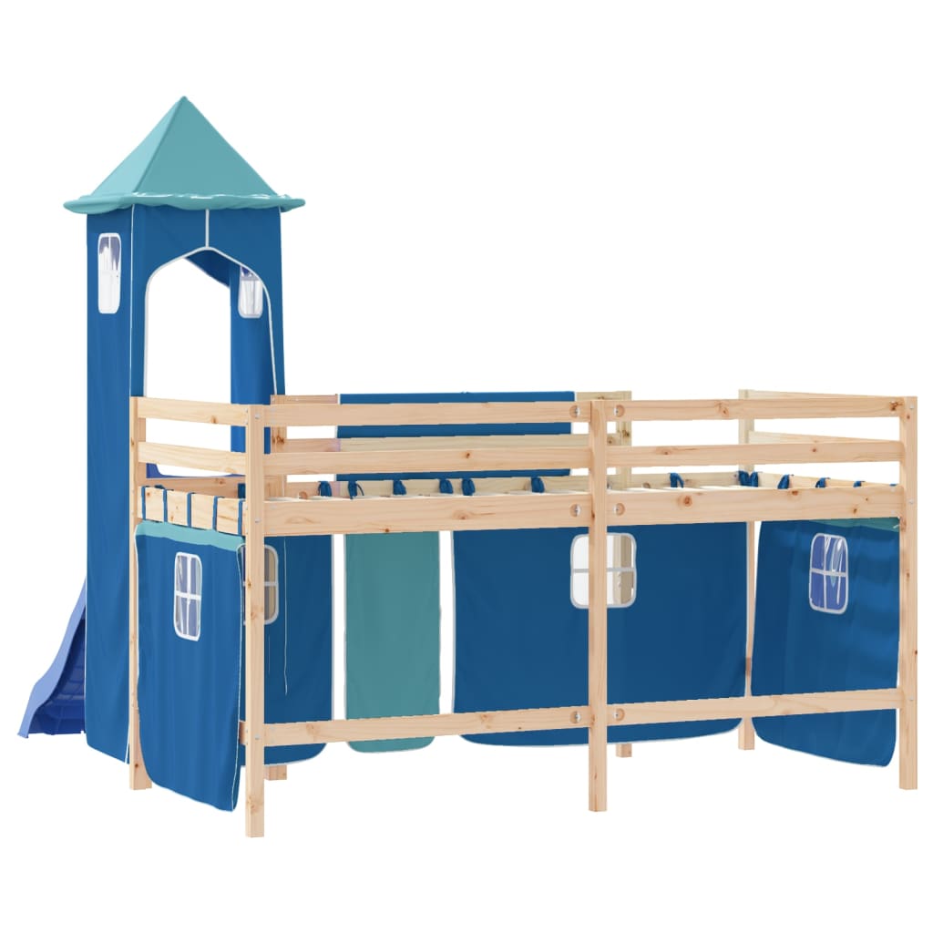 vidaXL Lit mezzanine enfants avec tour bleu 90x190 cm bois pin massif