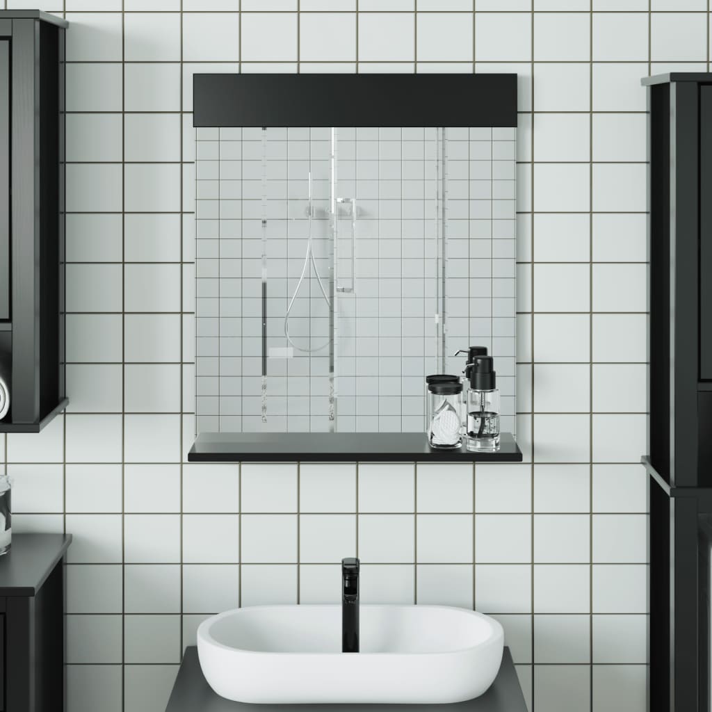 vidaXL Miroir de salle de bain avec étagère BERG noir bois massif