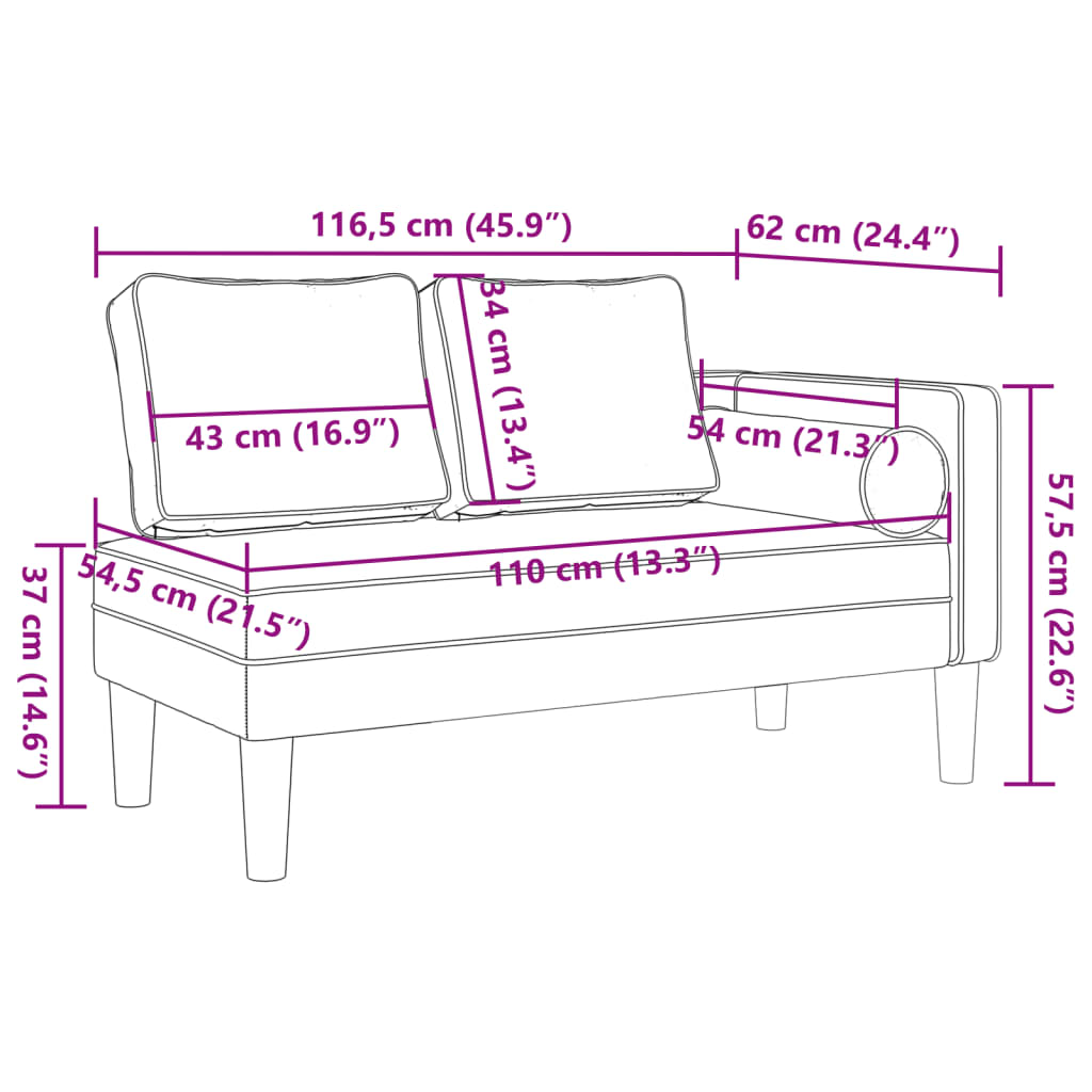 vidaXL Chaise longue avec coussins gris similicuir