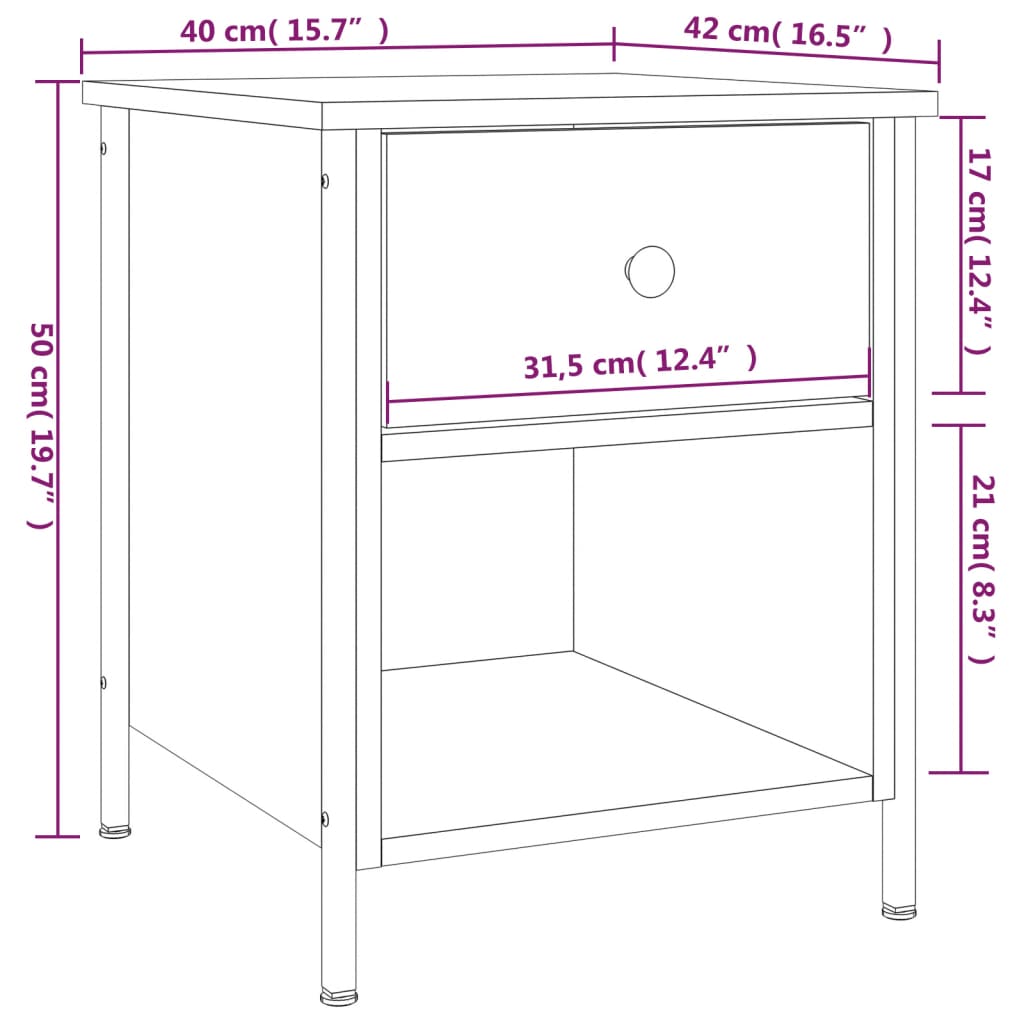 vidaXL Tables de chevet 2 pcs chêne sonoma 40x42x50 cm bois ingénierie