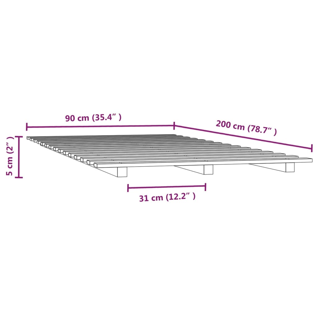 vidaXL Cadre de lit Blanc 90x200 cm Bois de pin massif