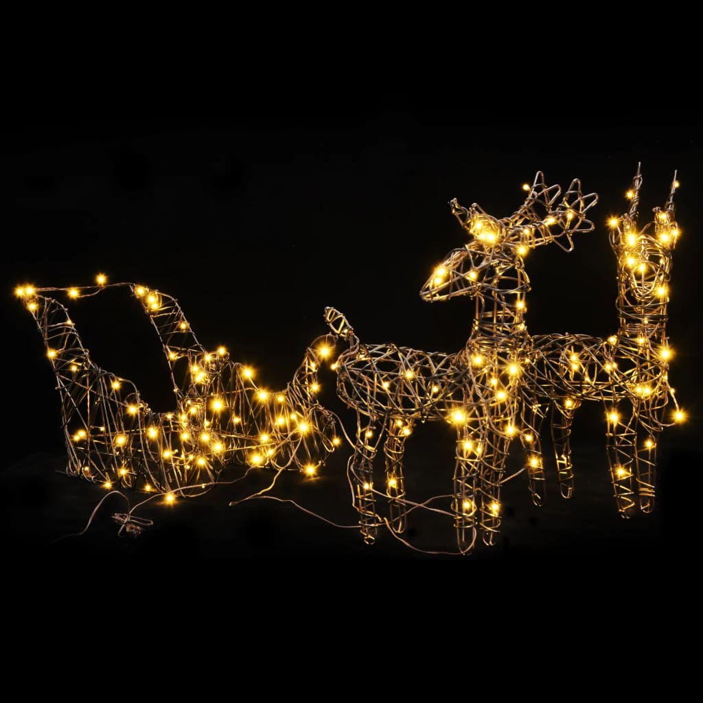 vidaXL Décoration de Noël renne et traîneau 160 LED blanc chaud rotin
