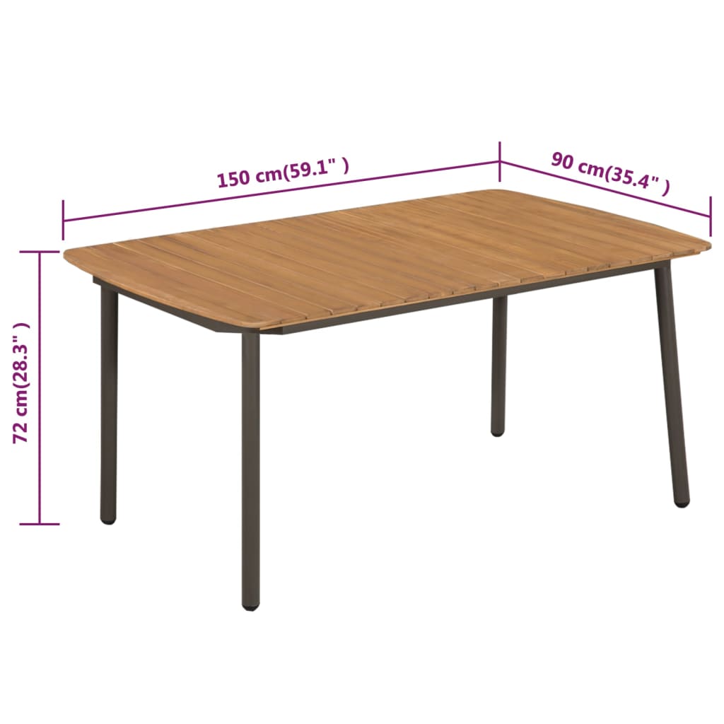 vidaXL Table de jardin 150 x 90 x 72 cm Bois d'acacia solide et acier
