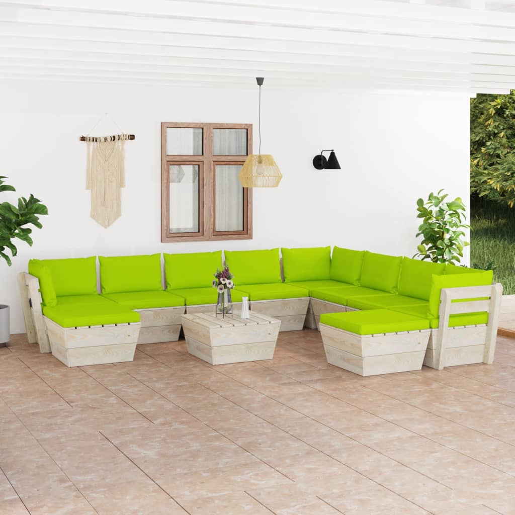 vidaXL Salon de jardin palette 11 pcs avec coussins Épicéa imprégné