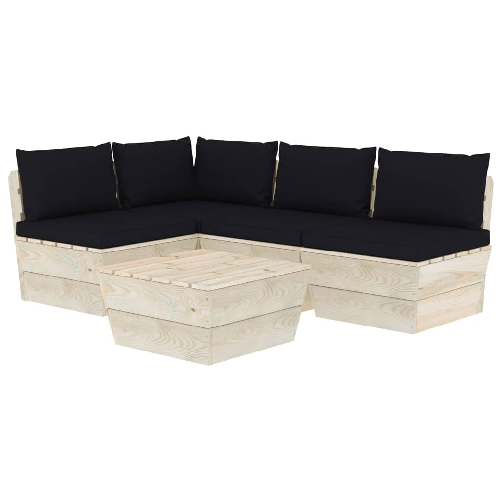 vidaXL Salon de jardin palette 5 pcs avec coussins bois d'épicéa