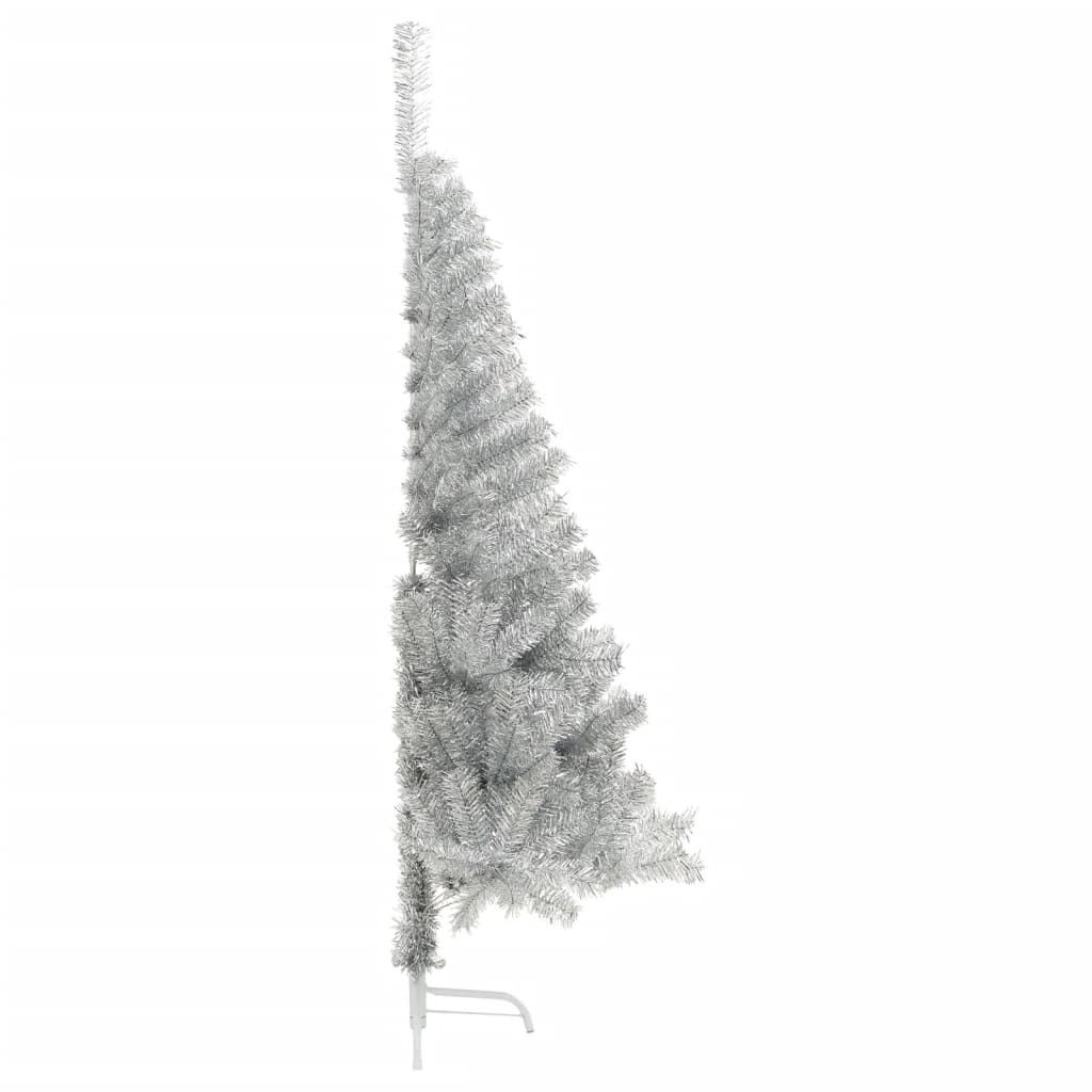 vidaXL Demi sapin de Noël artificiel avec support argenté 180 cm PET
