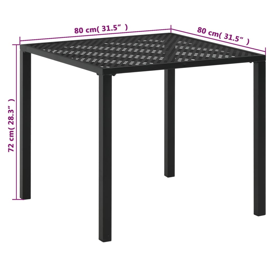 vidaXL Table de jardin Noir 80x80x72 cm Acier