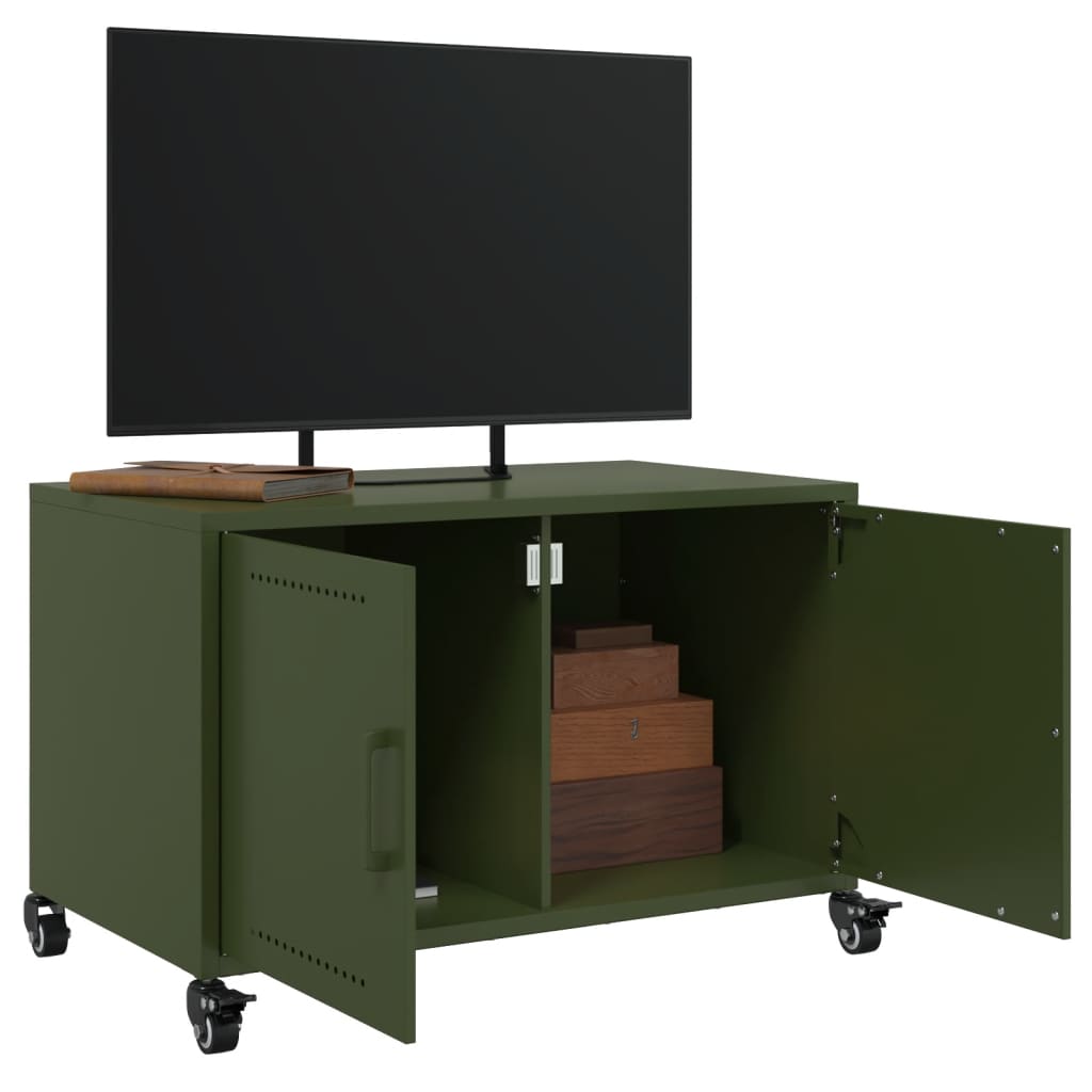 vidaXL Meuble TV vert olive 68x39x43,5 cm acier