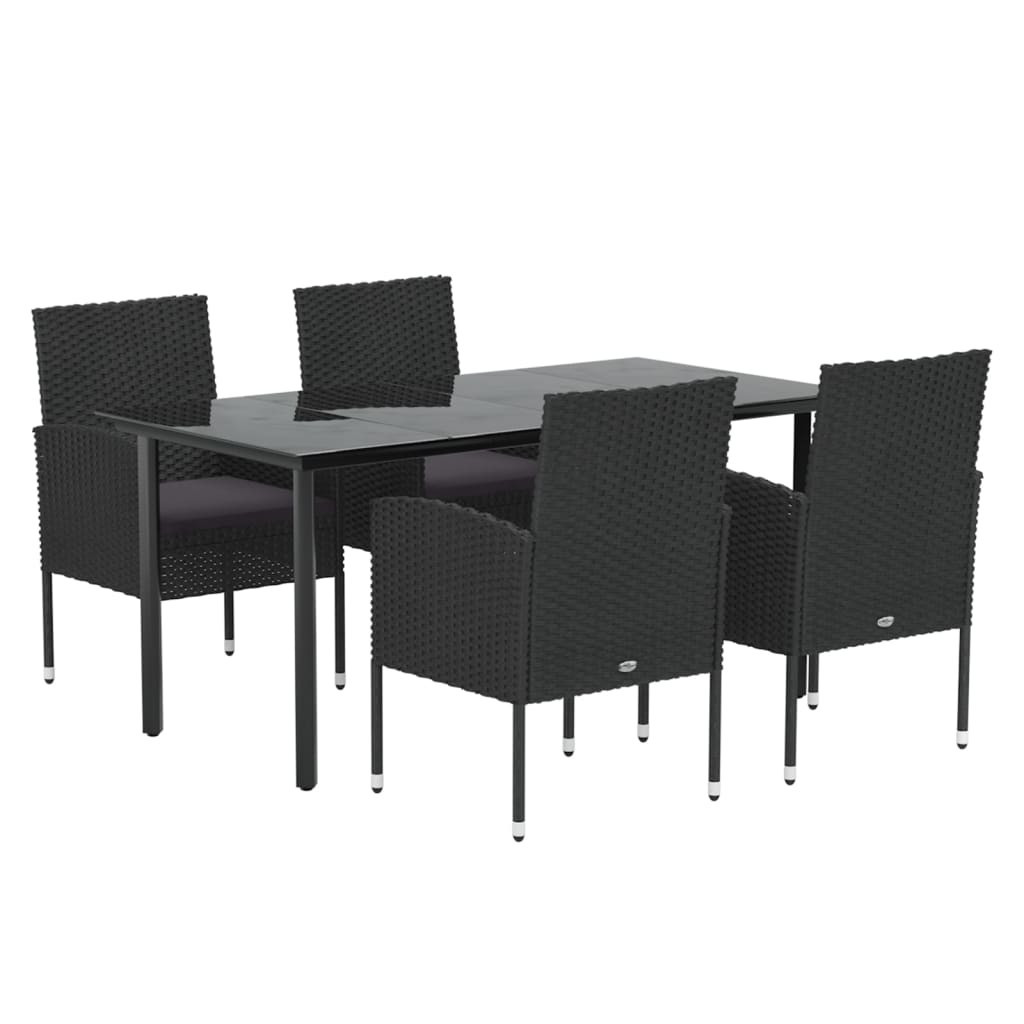 vidaXL Ensemble à manger de jardin coussins 5pcs Noir Résine tressée