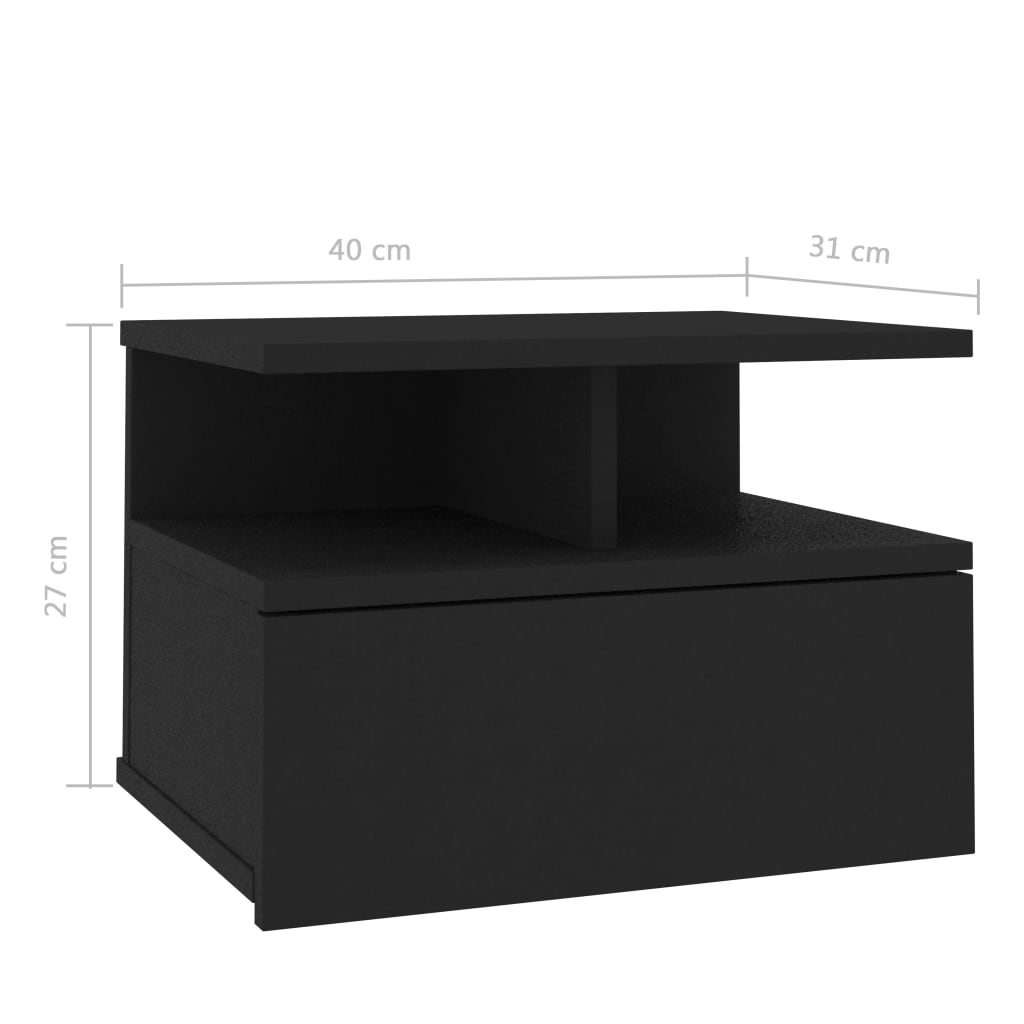 vidaXL Tables de chevet flottantes 2 pcs Noir 40x31x27 cm Aggloméré