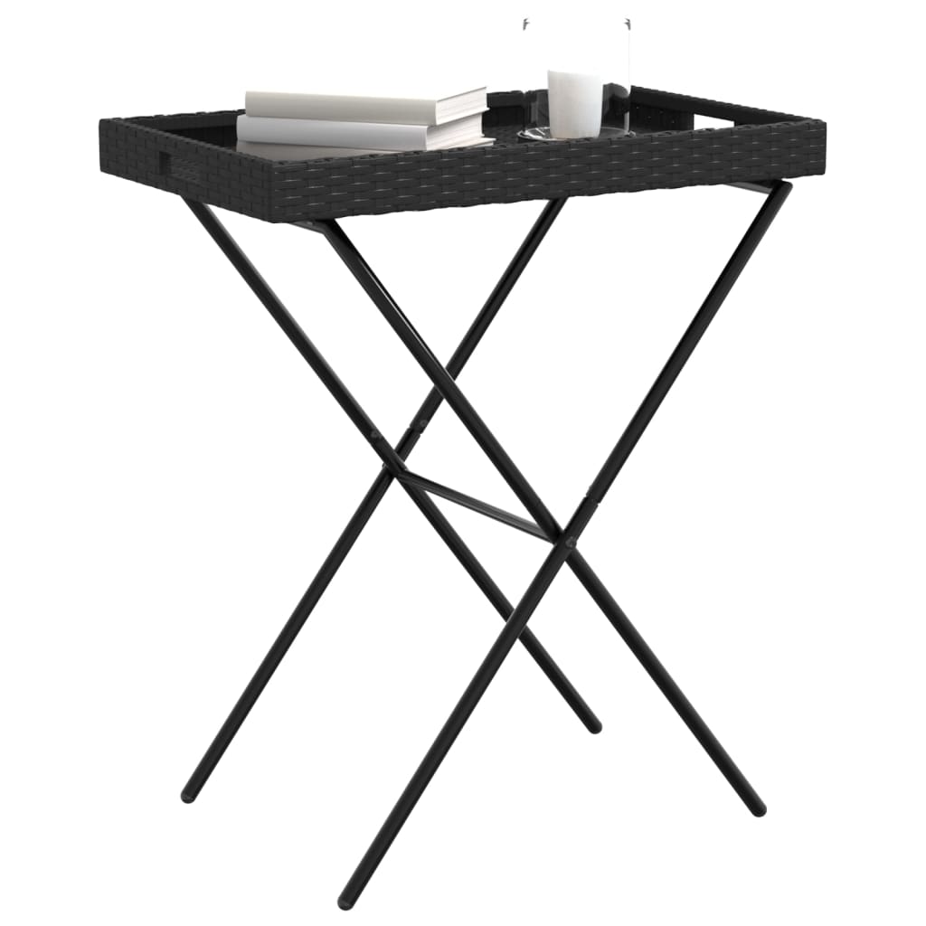 vidaXL Table à plateau pliable noir 65x40x75 cm résine tressée