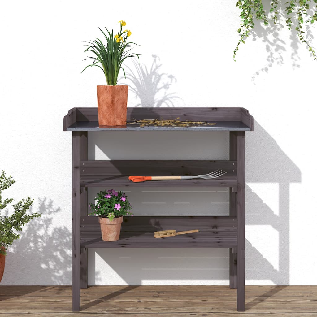 vidaXL Table à plantes avec étagères gris 78x38x82,5 cm bois de sapin