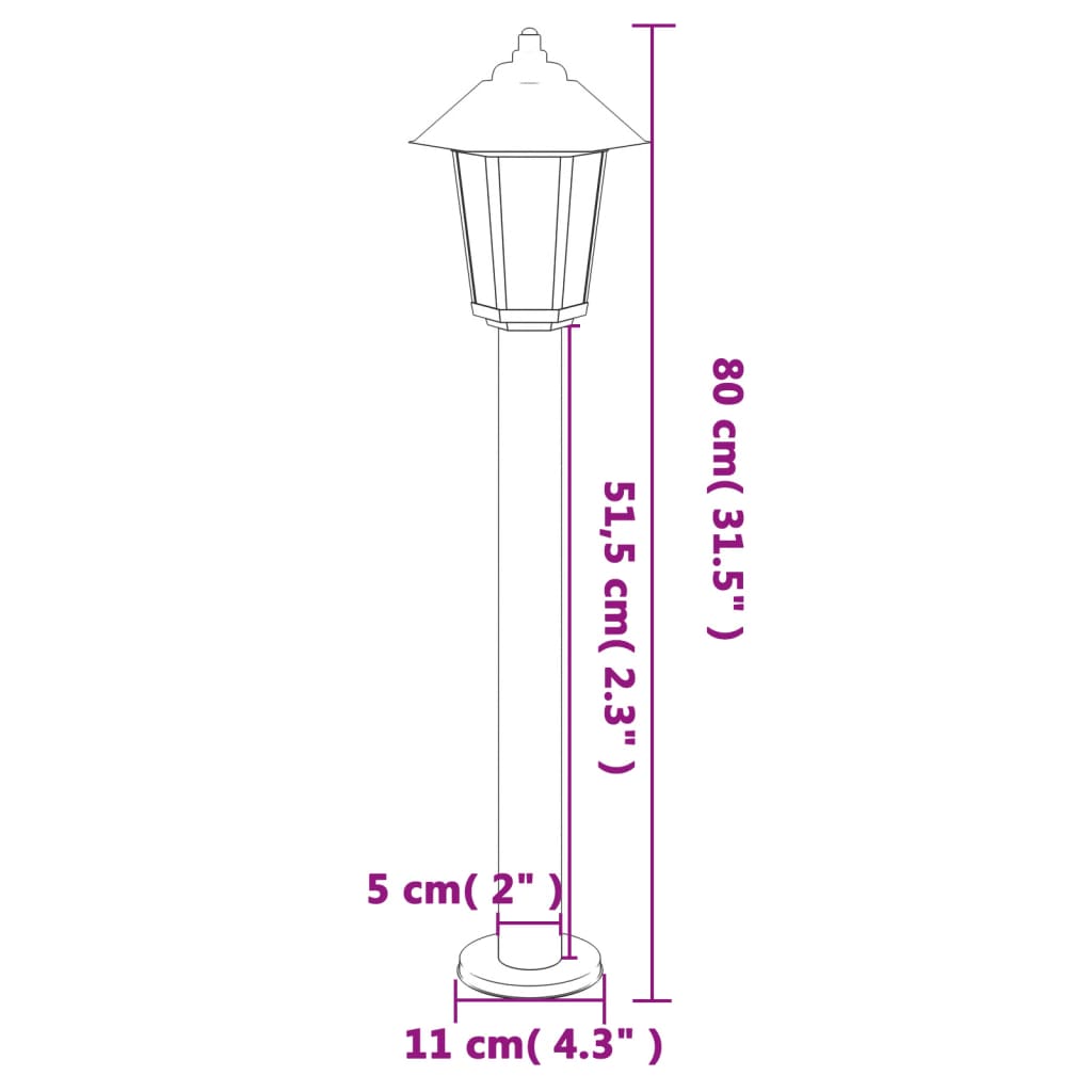 vidaXL Lampadaire d'extérieur noir 80 cm acier inoxydable