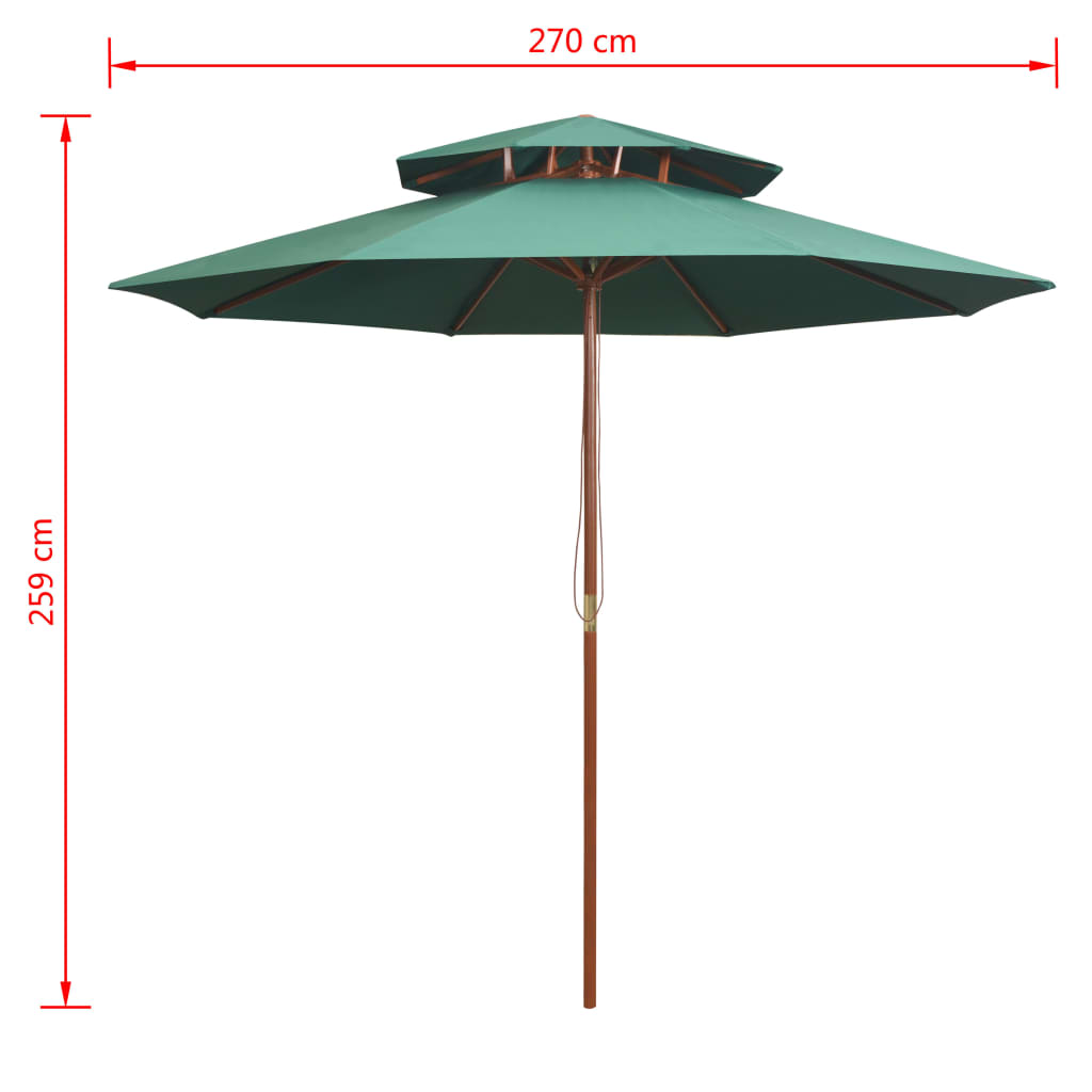 vidaXL Parasol de terrasse 270 x 270 cm Poteau en bois Vert