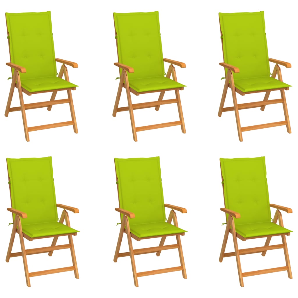 vidaXL Chaises de jardin lot de 6 avec coussins vert vif Bois de teck