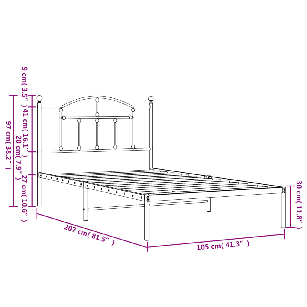 vidaXL Cadre de lit métal sans matelas et tête de lit blanc 100x200 cm