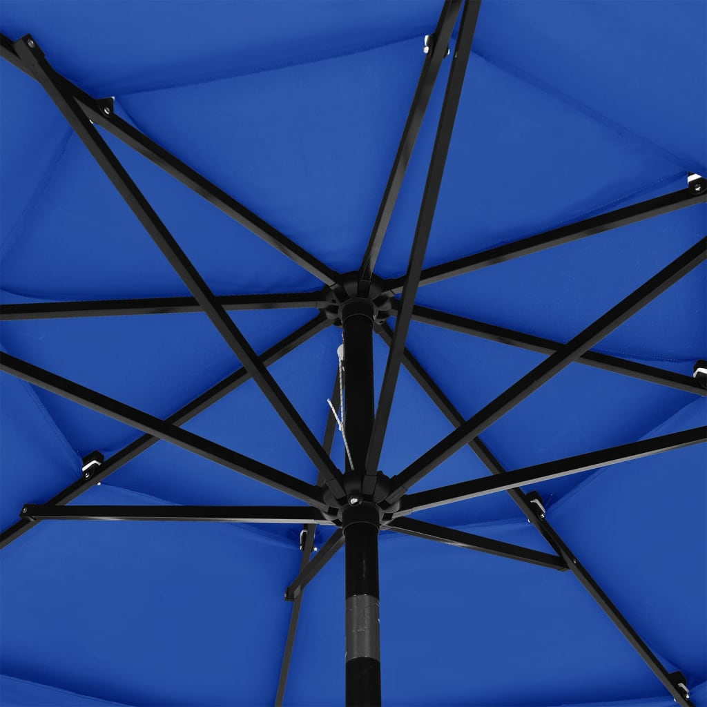 vidaXL Parasol à 3 niveaux avec mât en aluminium Bleu azuré 3 m