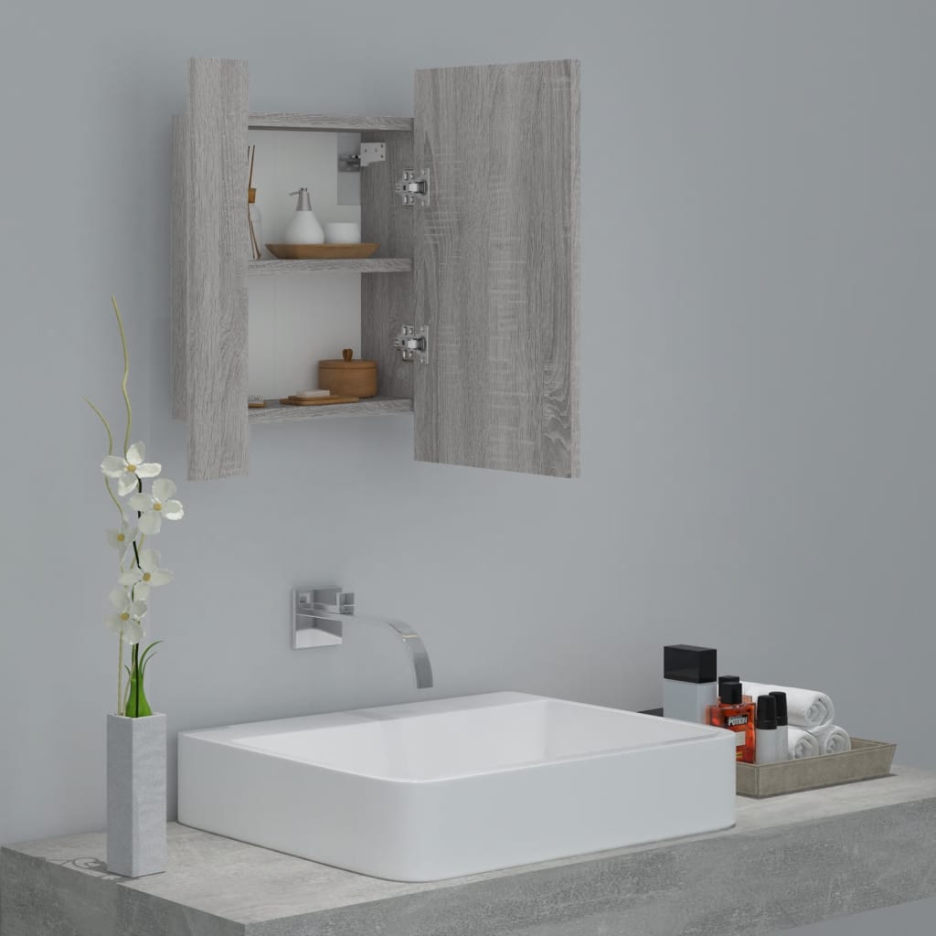 vidaXL Armoire à miroir LED de salle de bain sonoma gris 40x12x45 cm