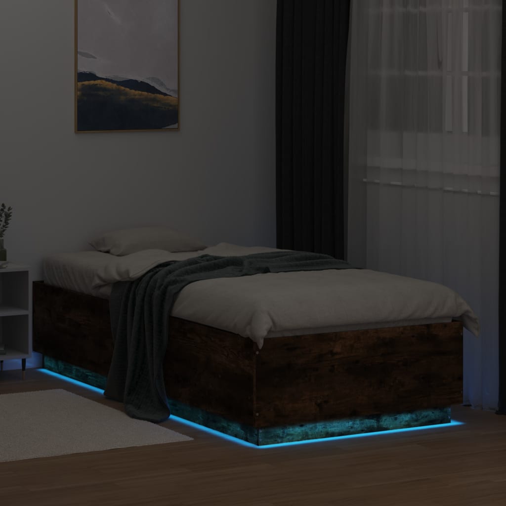 vidaXL Cadre de lit avec lumières LED chêne fumé 100x200 cm