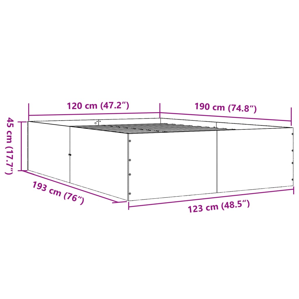 vidaXL Cadre de lit chêne fumé 120x190 cm bois d'ingénierie