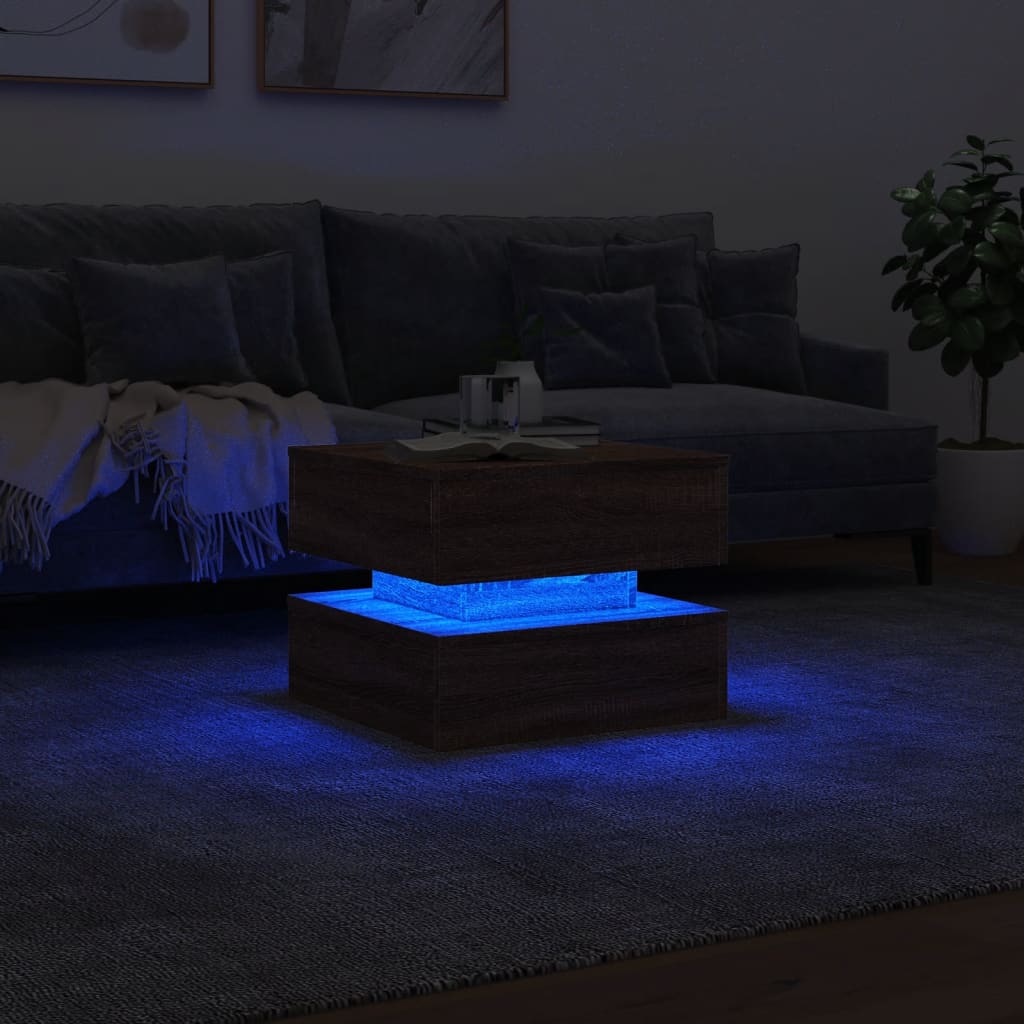vidaXL Table basse avec lumières LED chêne marron 50x50x40 cm