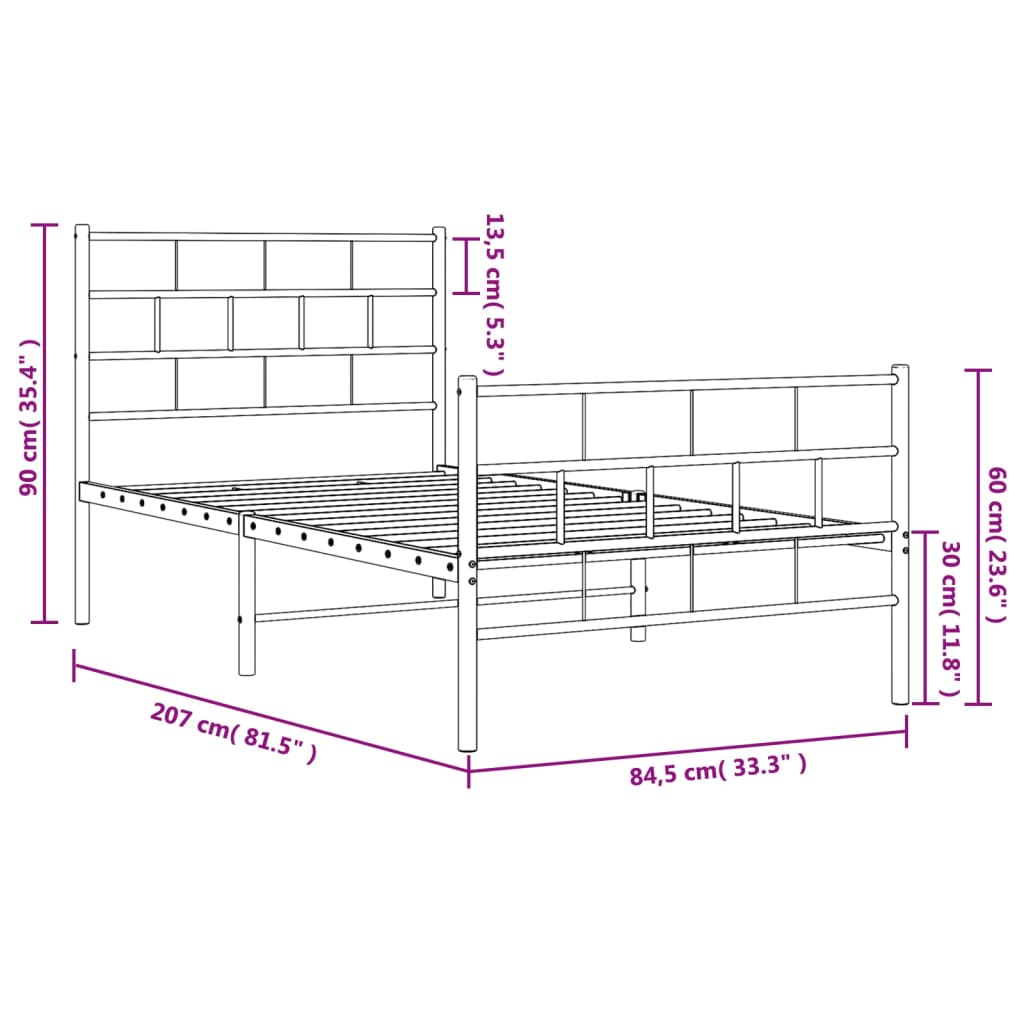 vidaXL Cadre de lit métal sans matelas avec pied de lit blanc 80x200cm