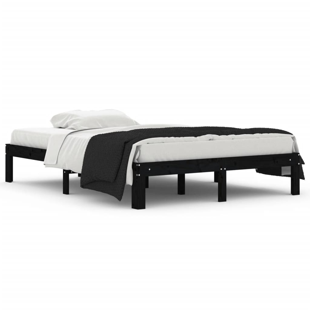 vidaXL Cadre de lit Noir Bois massif 135x190 cm Double