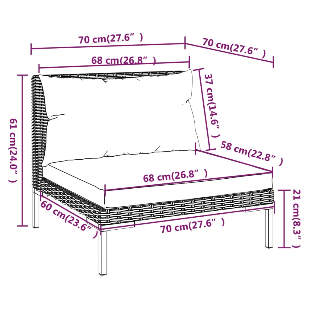 vidaXL Salon de jardin 8 pcs avec coussins Résine tressée Gris foncé