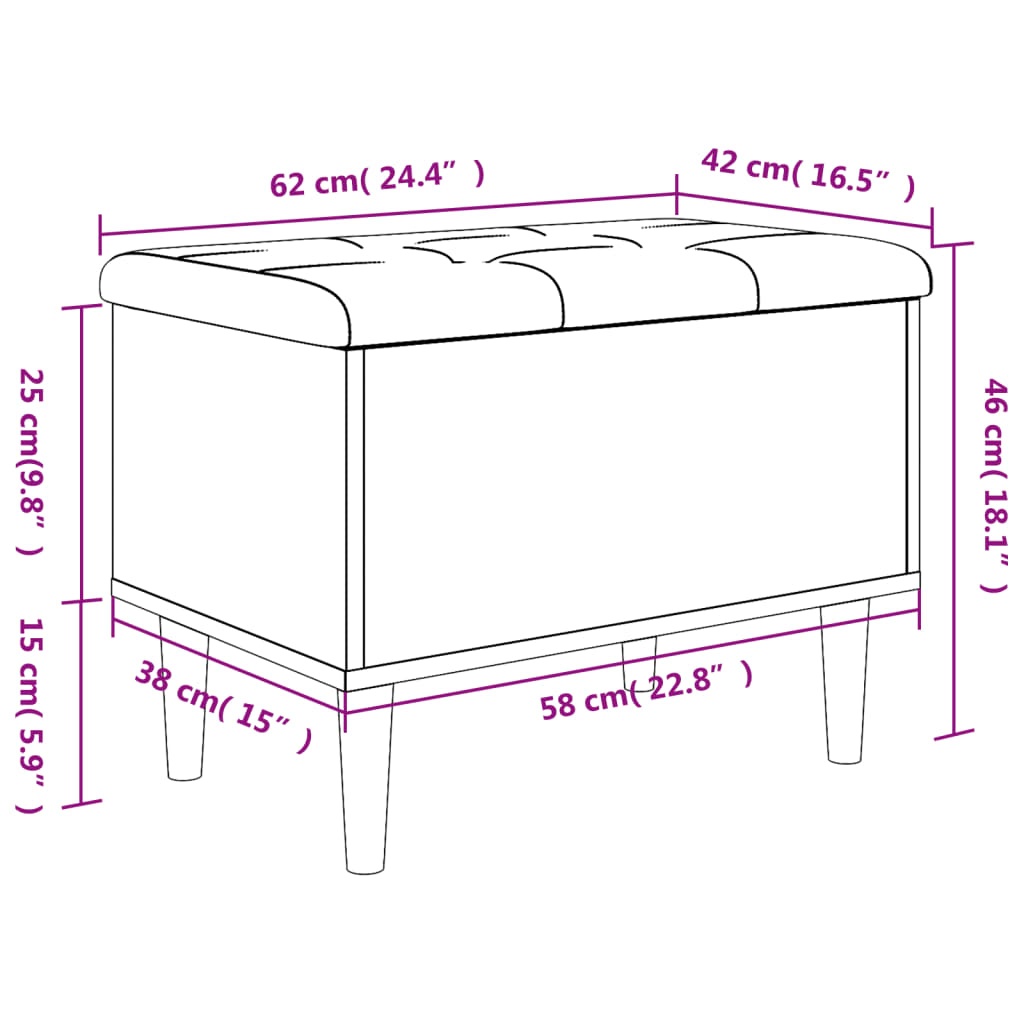 vidaXL Banc de rangement sonoma gris 62x42x46 cm bois d'ingénierie