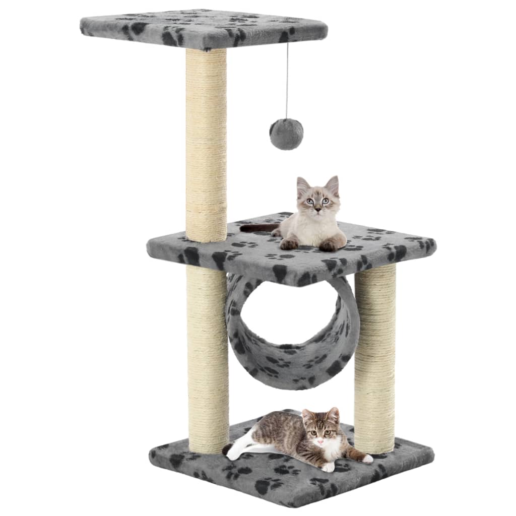 vidaXL Arbre à chat avec griffoirs en sisal 65 cm Gris Motif de pattes