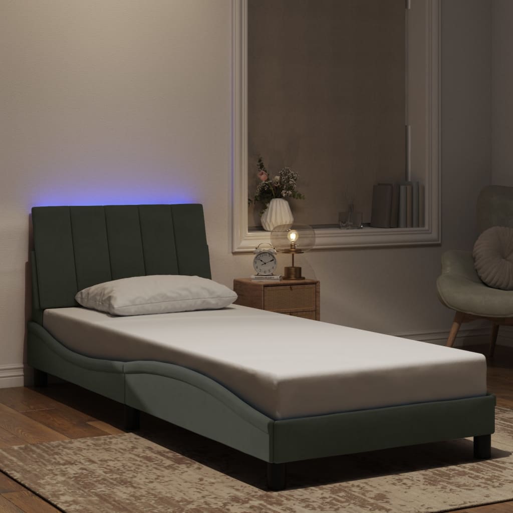 vidaXL Cadre de lit avec lumières LED gris clair 90x190 cm velours