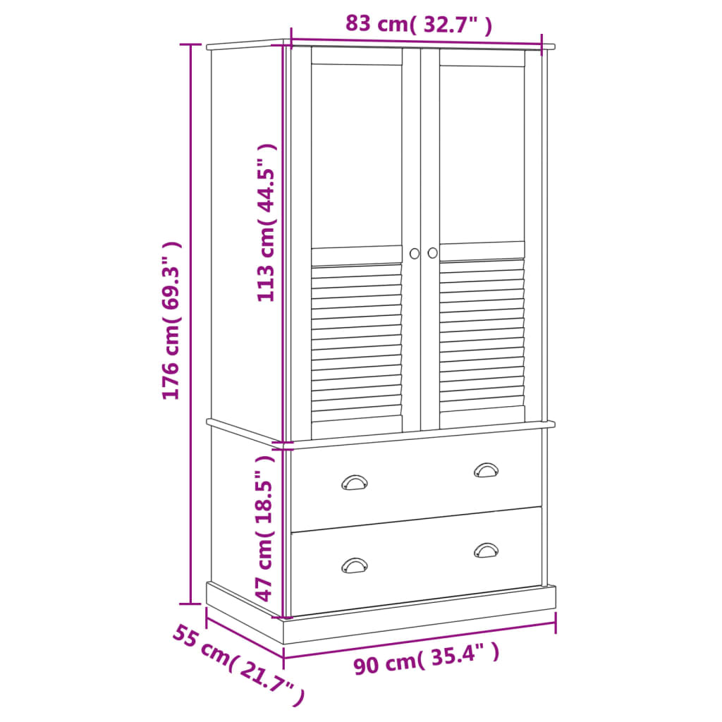 vidaXL Garde-robe VIGO blanc 90x55x176 cm bois massif de pin