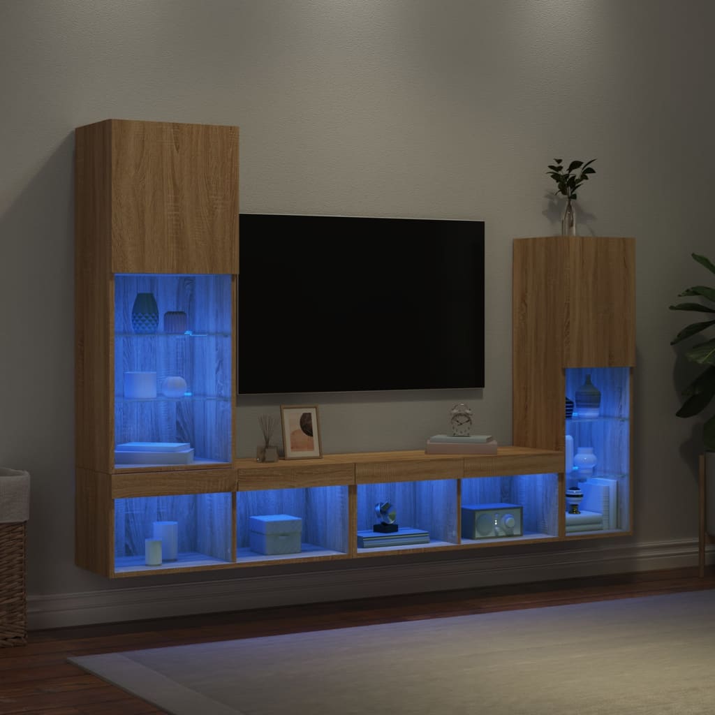 vidaXL Unités murales TV avec LED 4 pcs chêne sonoma bois d'ingénierie