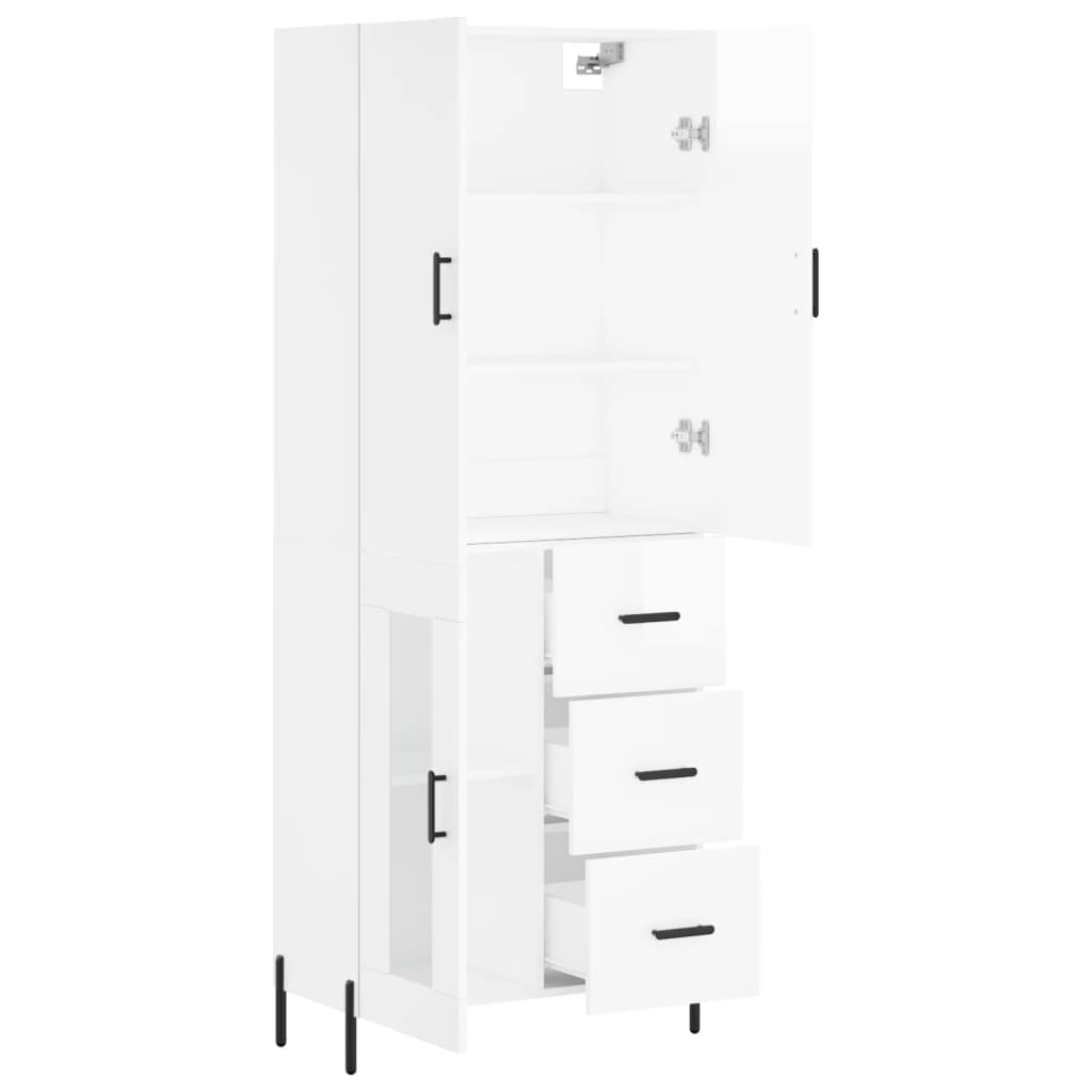 vidaXL Buffet haut Blanc brillant 69,5x34x180 cm Bois d'ingénierie