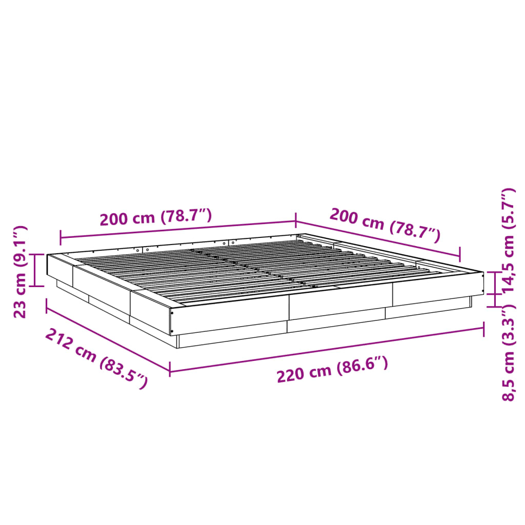 vidaXL Cadre de lit noir 200x200 cm bois d'ingénierie