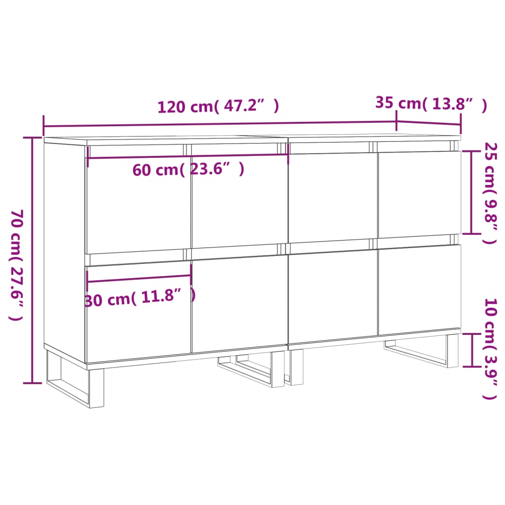 vidaXL Buffets 2 pcs sonoma gris bois d'ingénierie