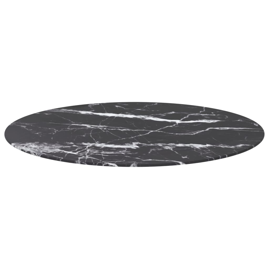 vidaXL Dessus de table noir Ø90x1 cm verre trempé avec design marbre